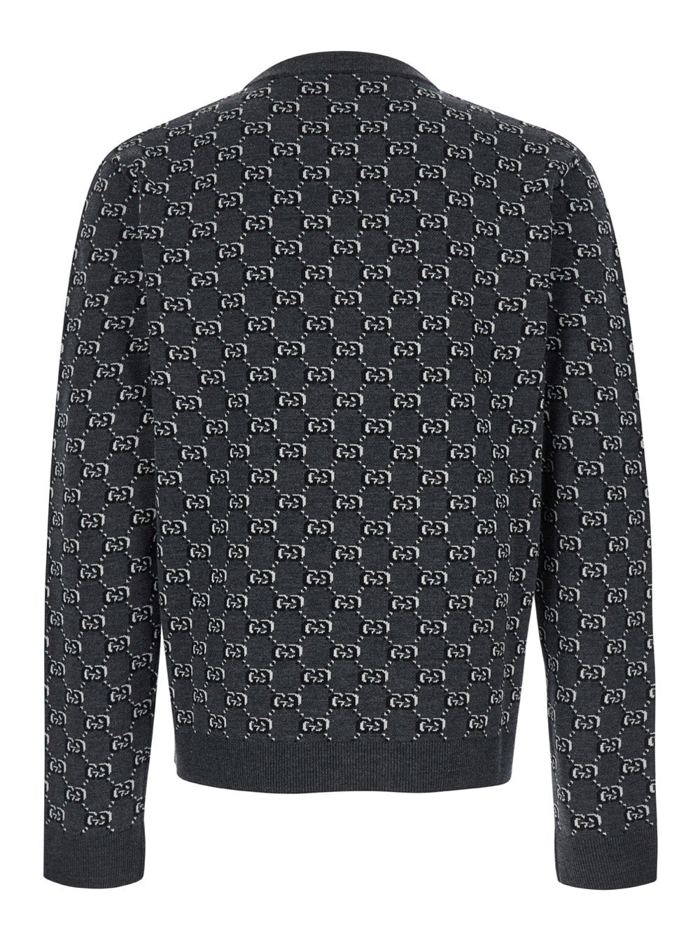Gucci Men Grey Crewneck Sweater With Jacquard Gg Shadow In Wool Man - 2