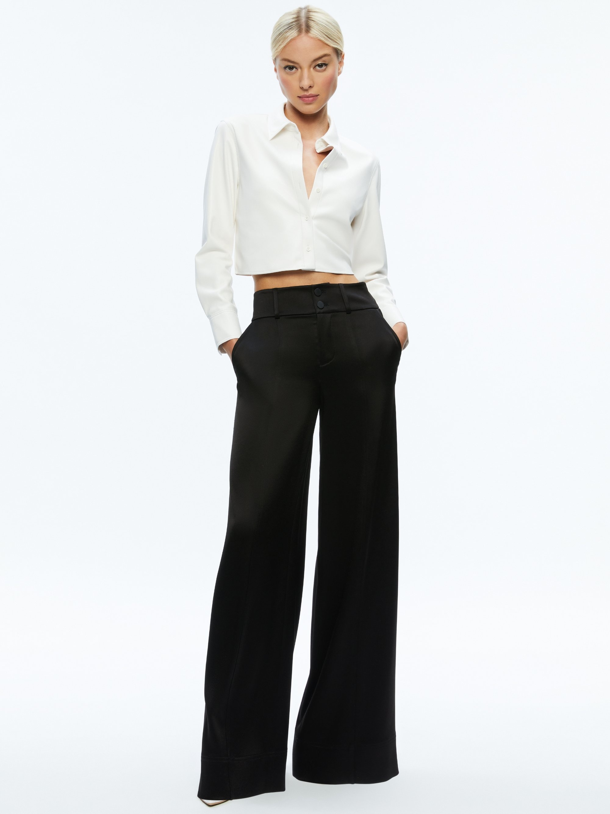 LEON CROPPED VEGAN LEATHER BUTTON DOWN - 4