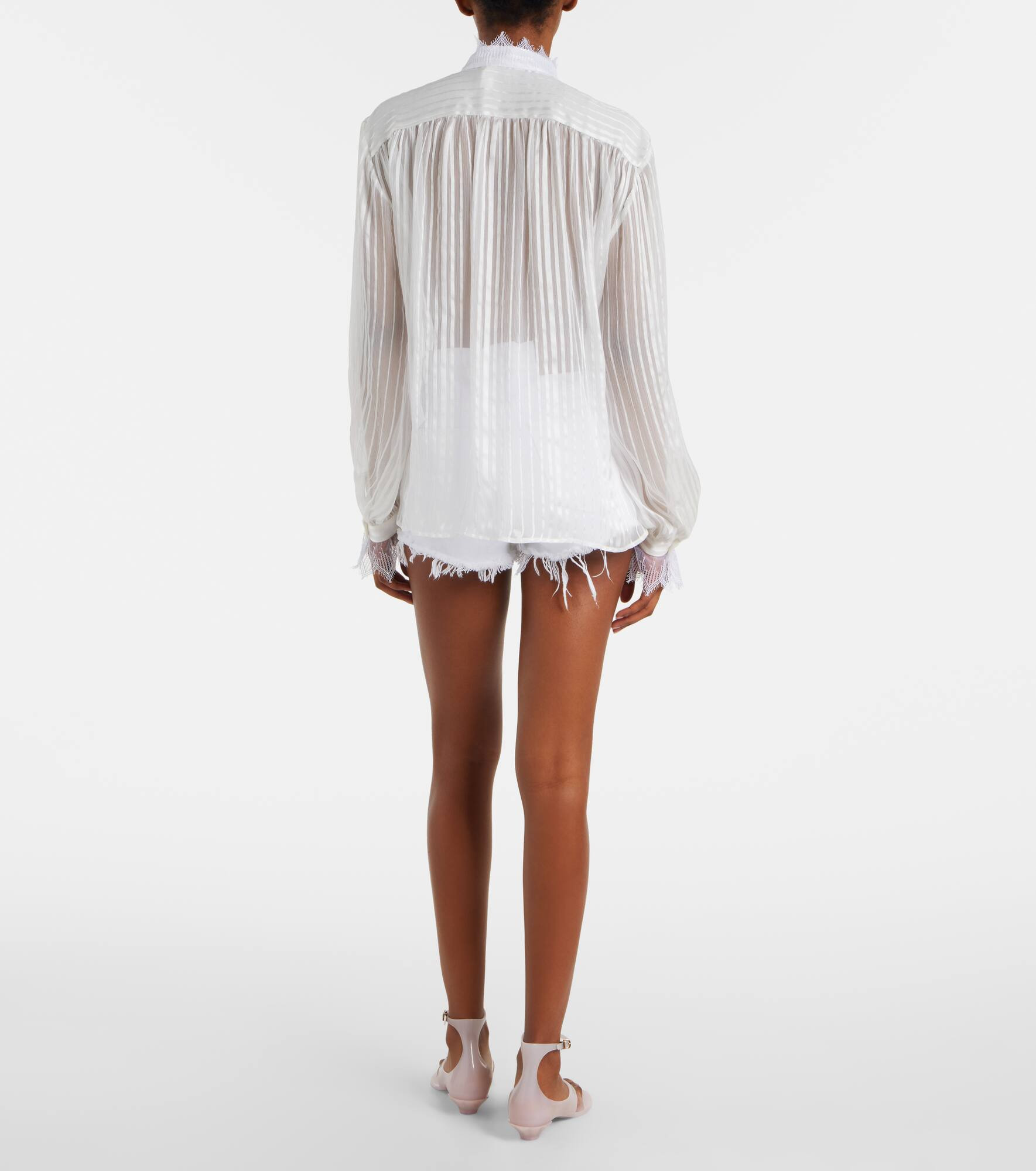 Gathered lace-trimmed silk blouse - 3