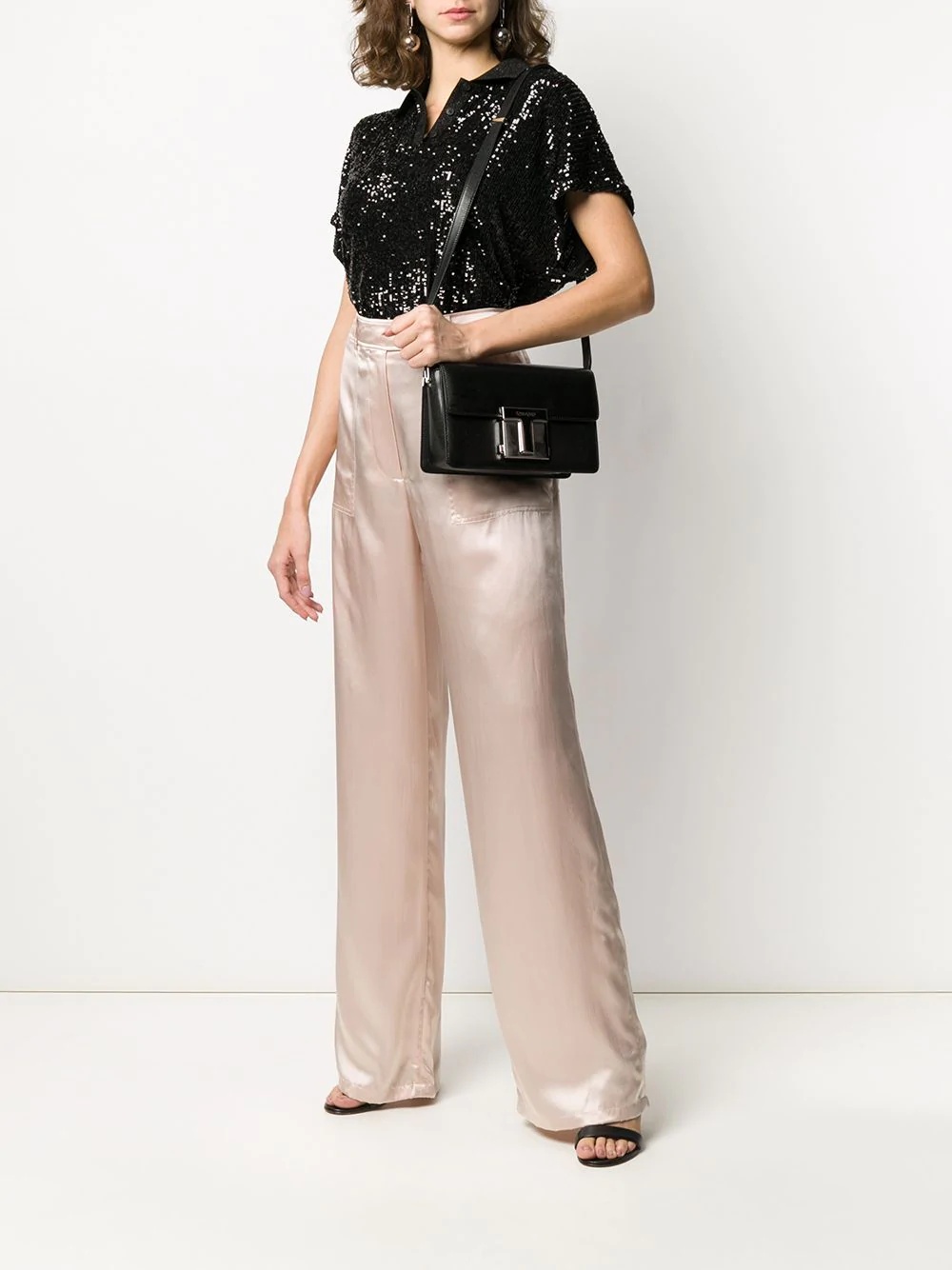 high-rise wide-leg satin trousers - 2