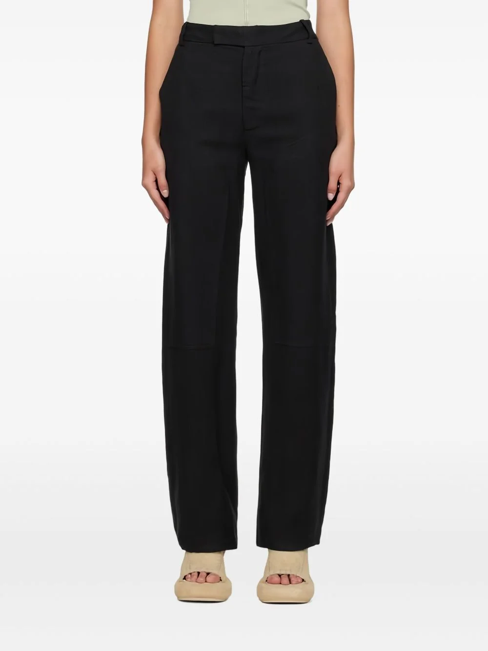 panelled linen trousers - 1