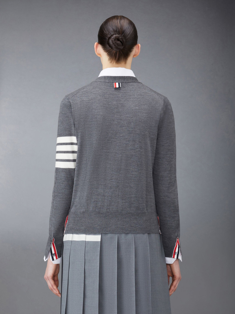 Thom Browne 4-Bar stripe V-neck cardigan outlook