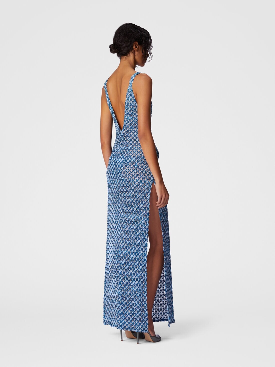 Cover-up dress in viscose lamé shell motif with slit - 3