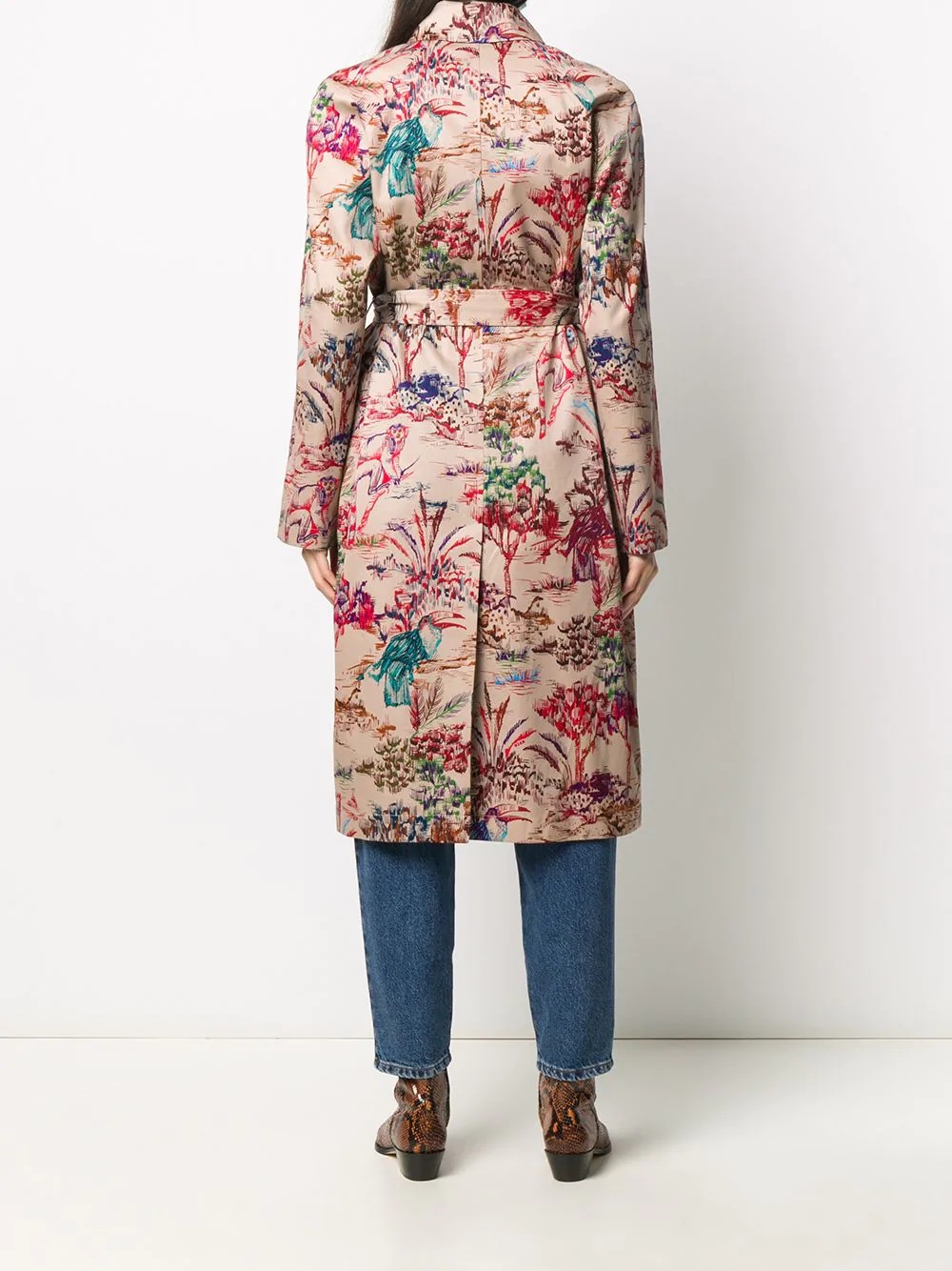 illustration print belted trench coat - 4