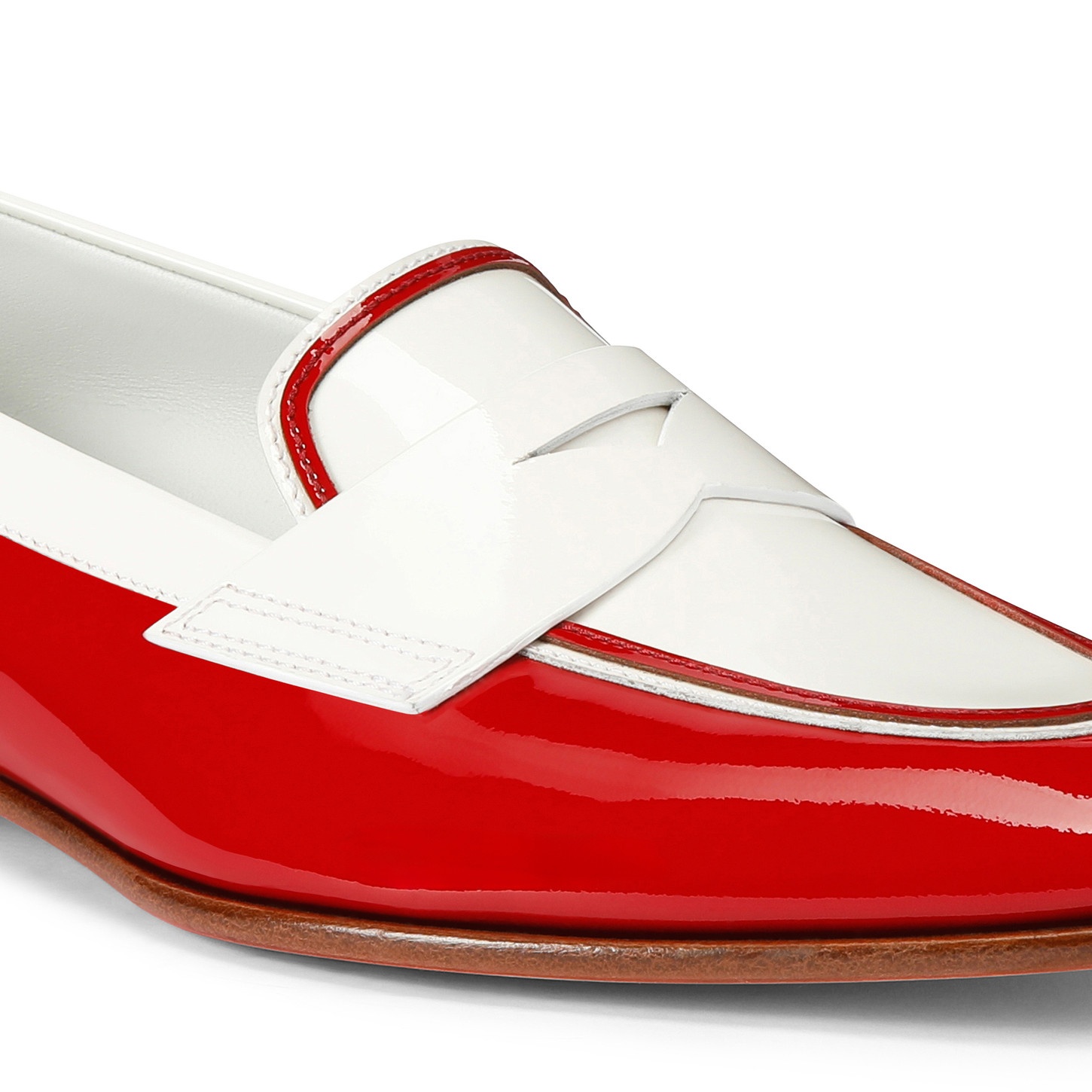 Women's red and white patent leather penny loafer - 6