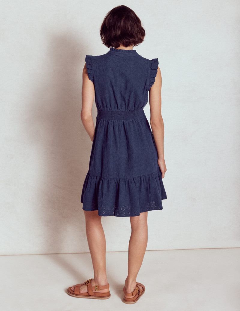 Wren Double Cloth Short Dress-Navy 4