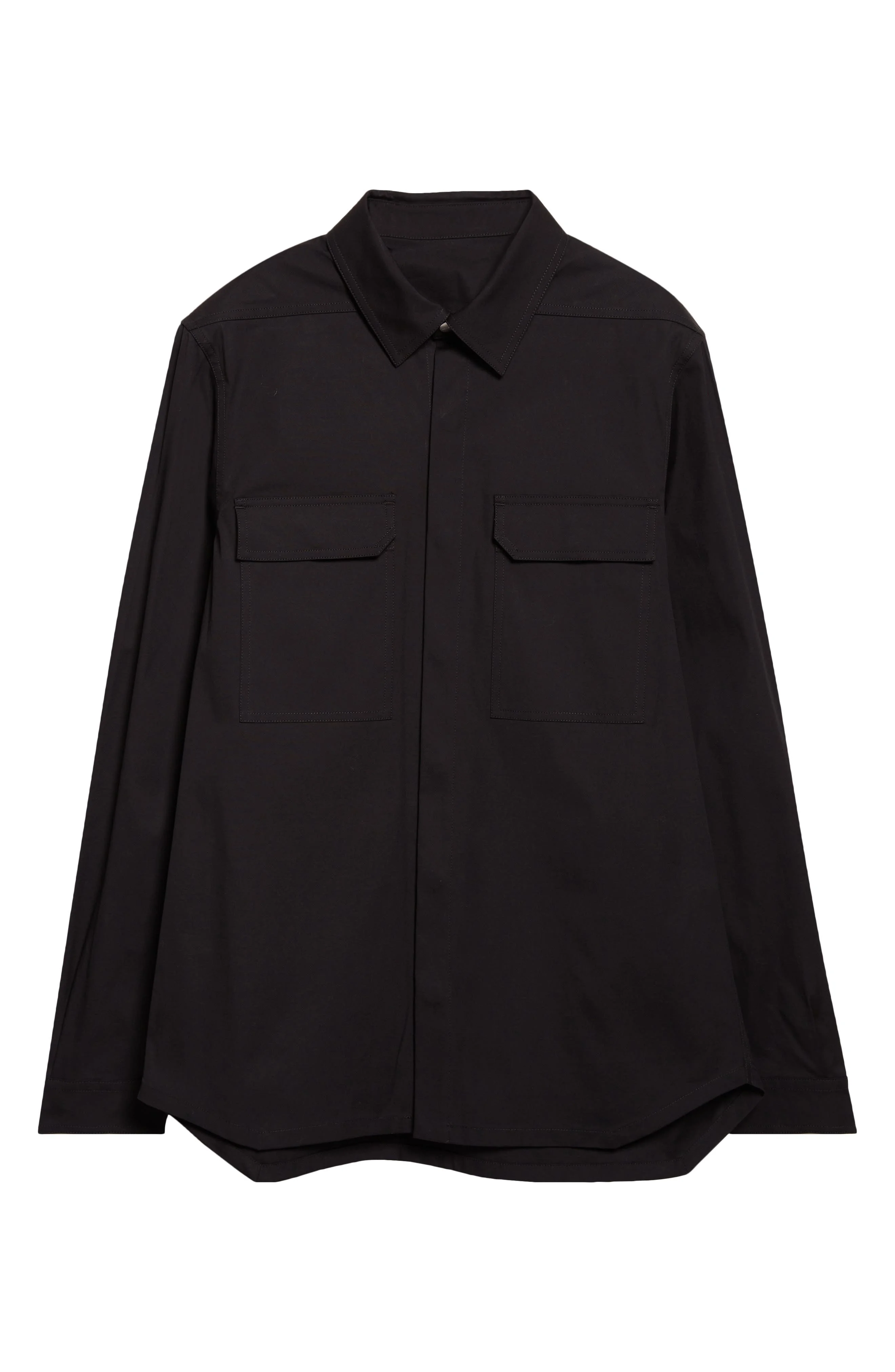 Rick Owens Webbed Strap Stretch Cotton Overshirt in Black at Nordstrom - 1