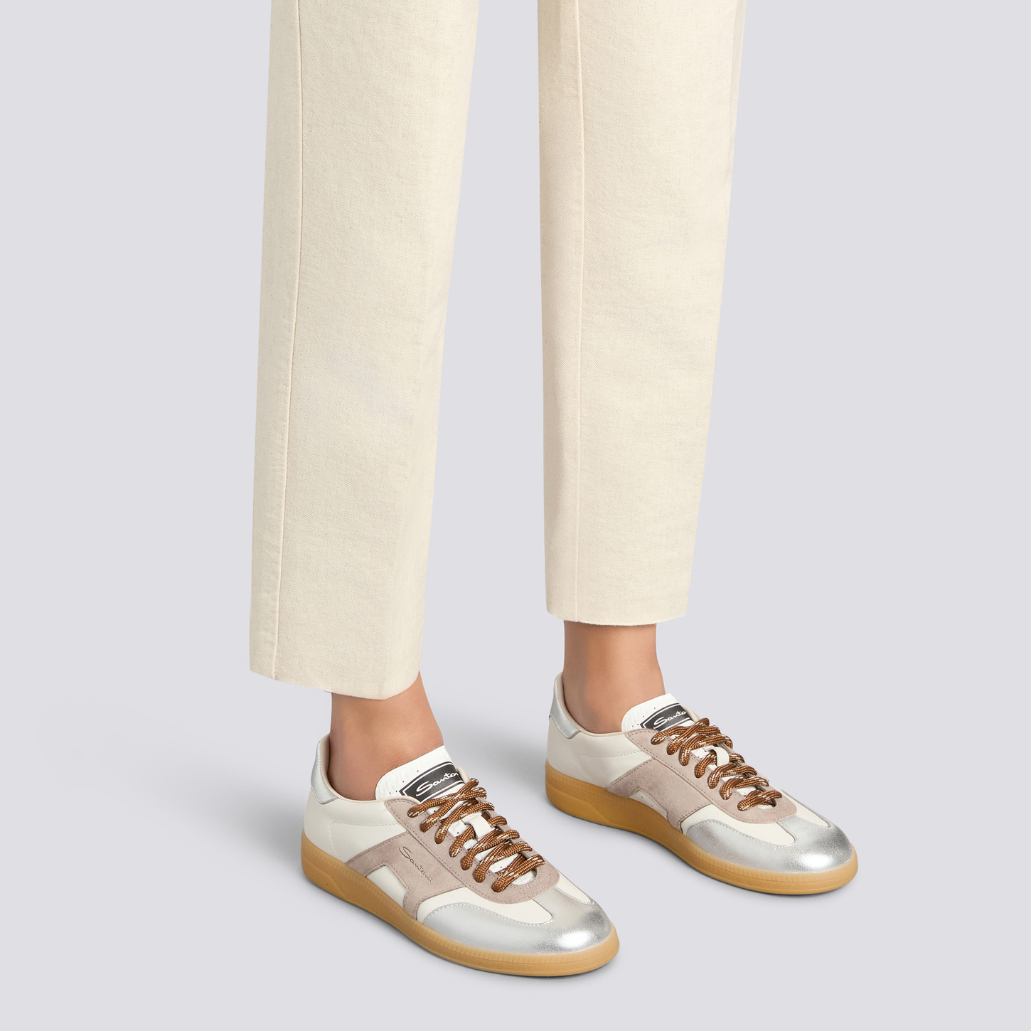 Women's white, beige and silver leather and suede DBS Oly sneaker - 2