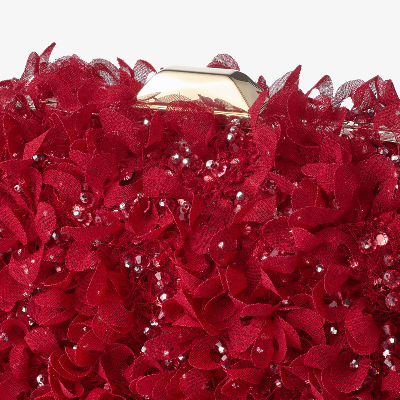 Cloud Ruby Red Satin Clutch Bag with Petal Embroidery 4