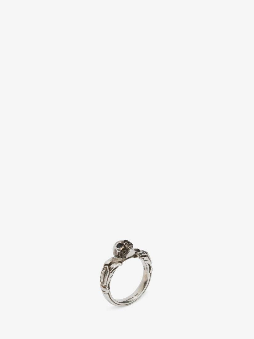 Textured Skull Ring in Antique Silver - 2