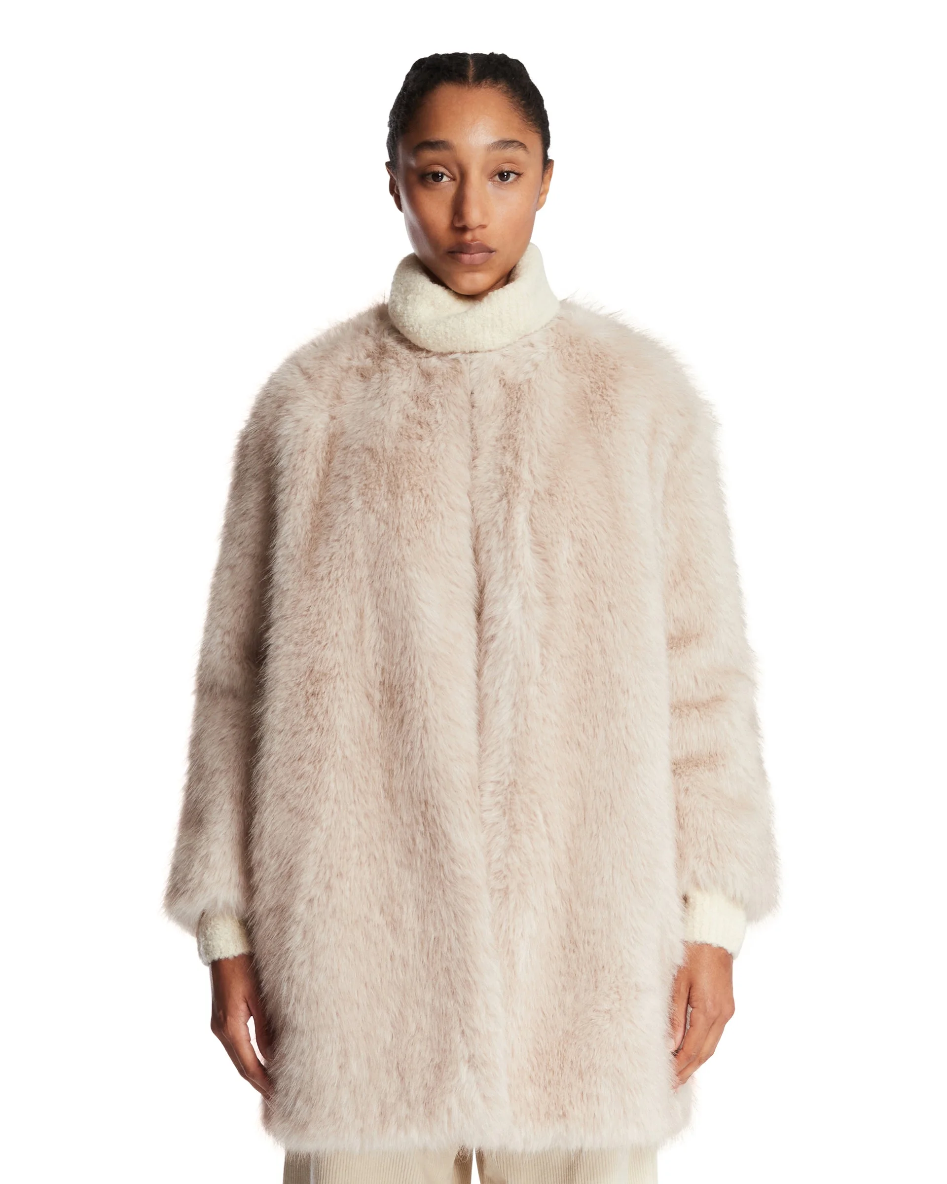 White Faux Fur Effect Coat - 1