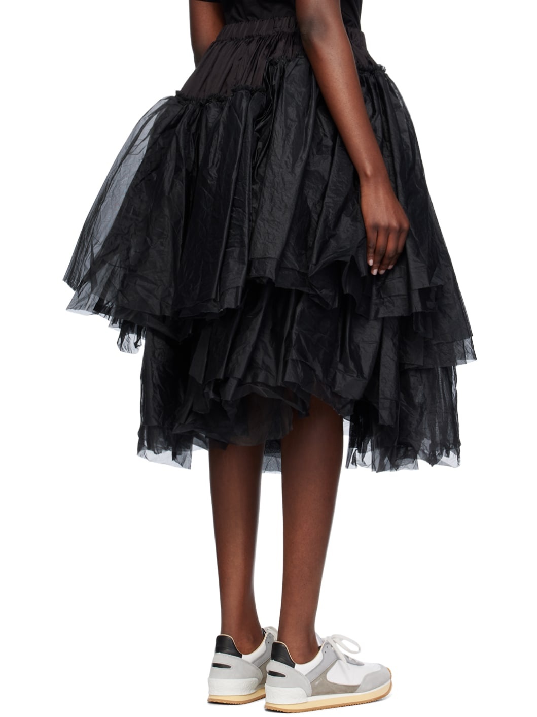 Black Tiered Midi Skirt - 3