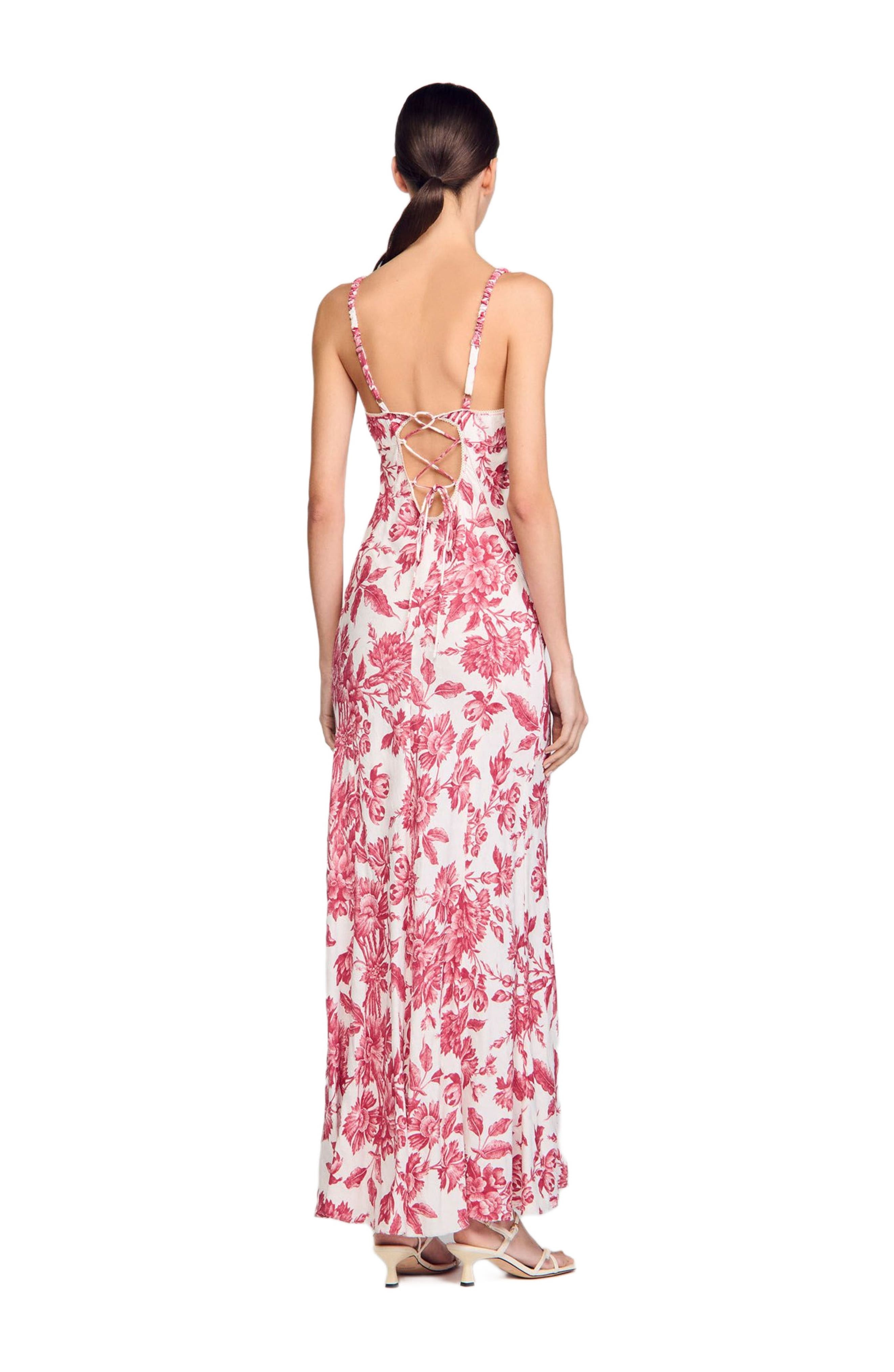 SANDRO Floral print maxi dress in White /Red at Nordstrom - 2