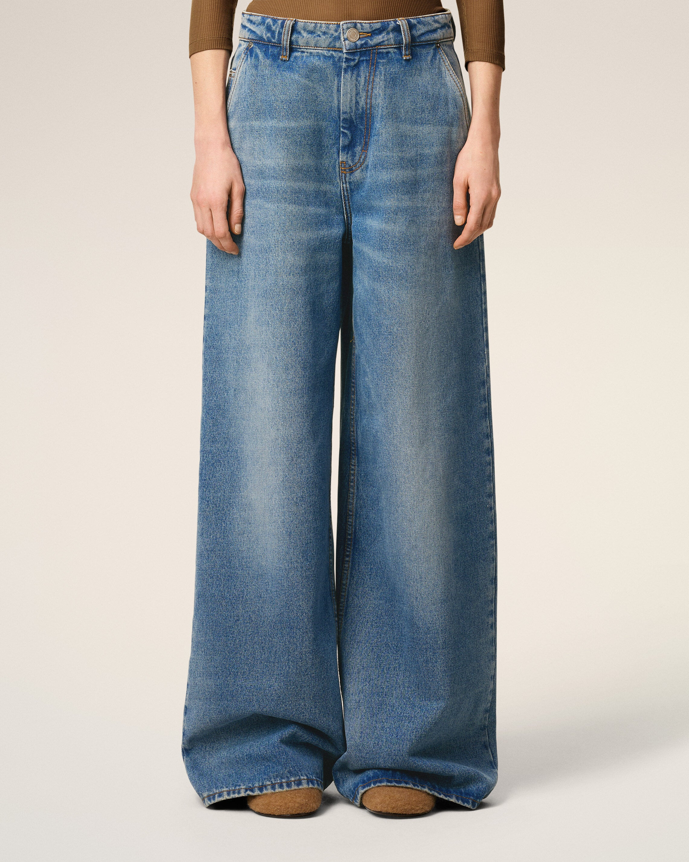 BLUE COTTON SUPER WIDE FIT JEANS - 3
