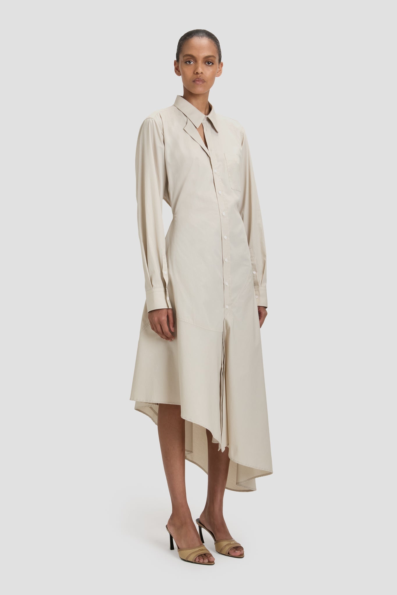 Panelled Shirt Dress In Pumice - 3