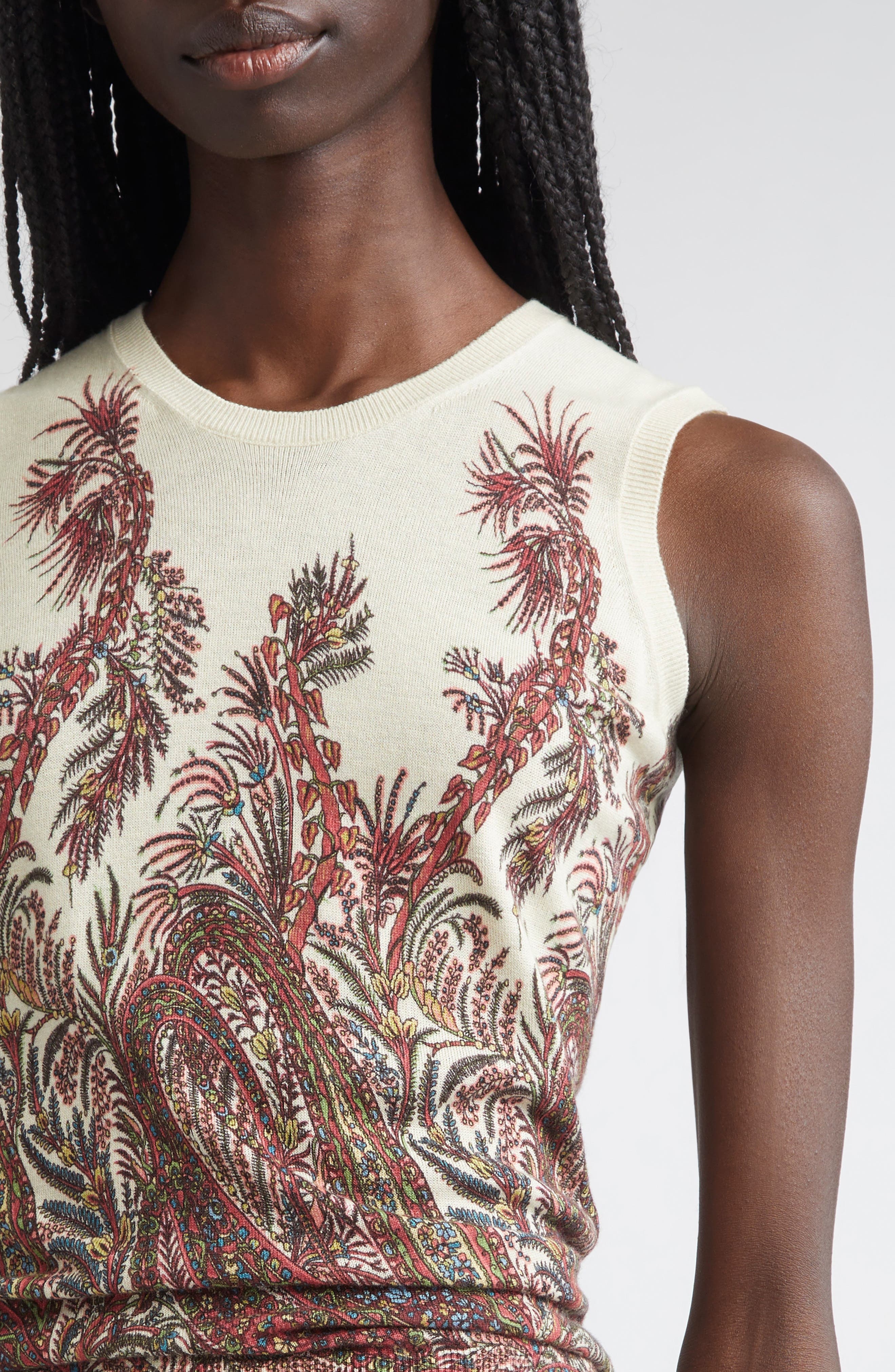 Etro Floral Paisley Silk & Cashmere Shell in Print On White Base at Nordstrom - 4