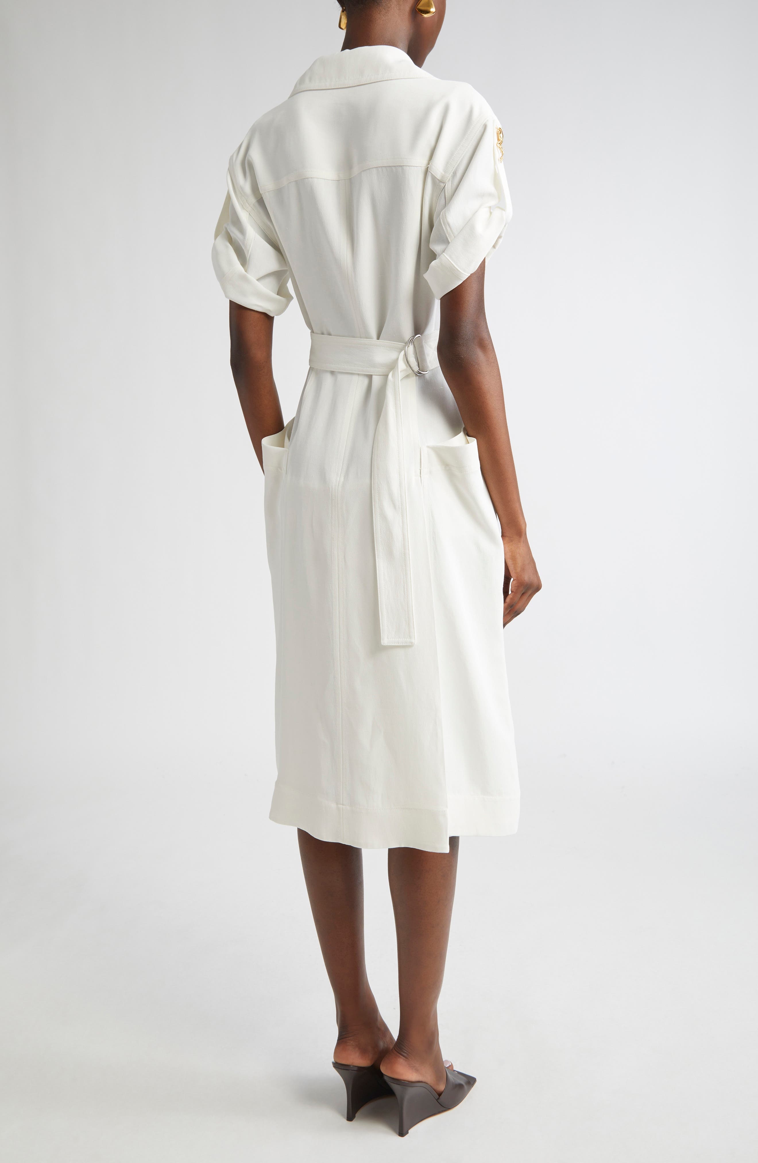 Bottega Veneta Pleated Viscose & Linen Midi Dress in 9071 Chalk at Nordstrom - 2