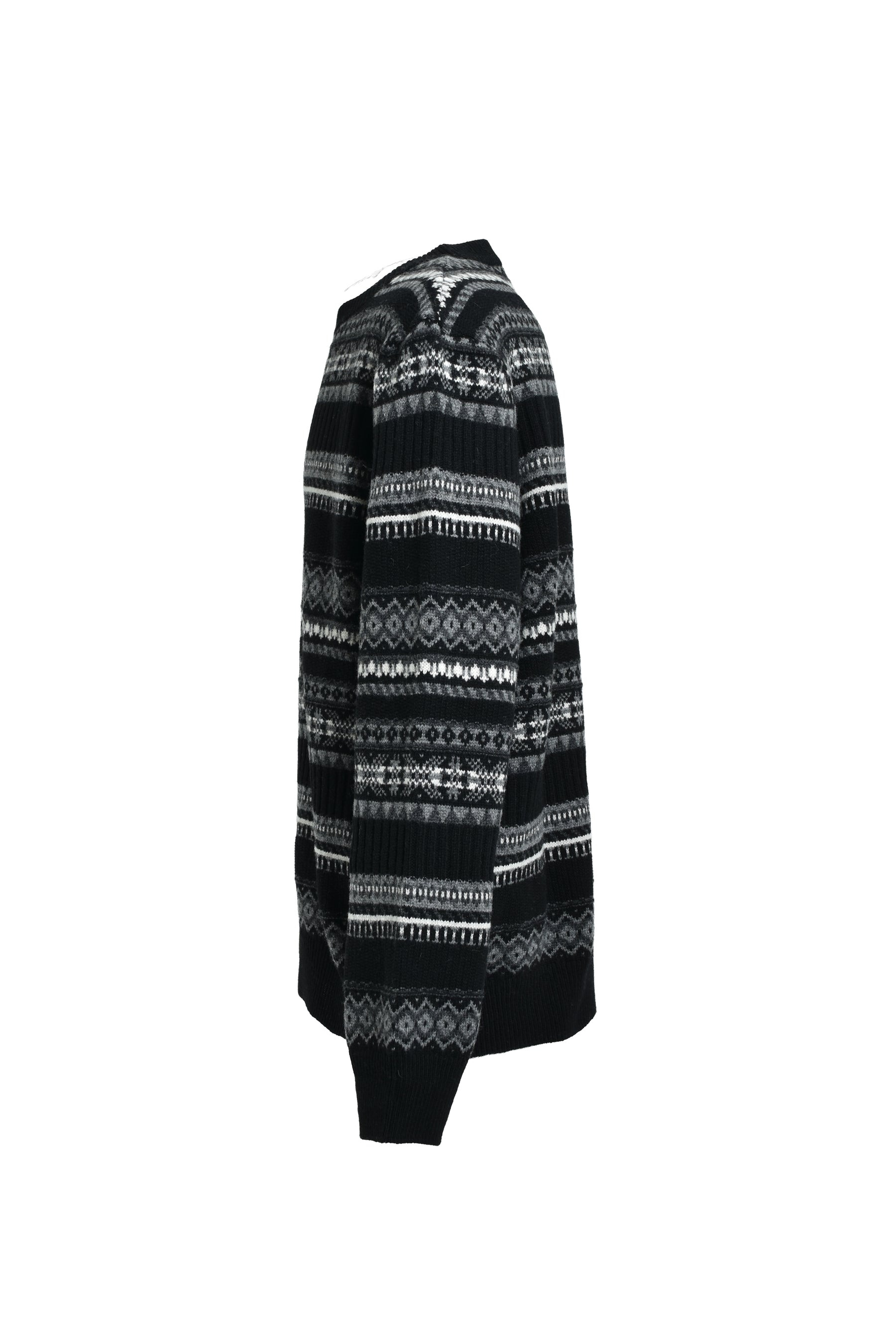 FAIR ISLE CREW NECK SWEATER / BLK MONO - 3