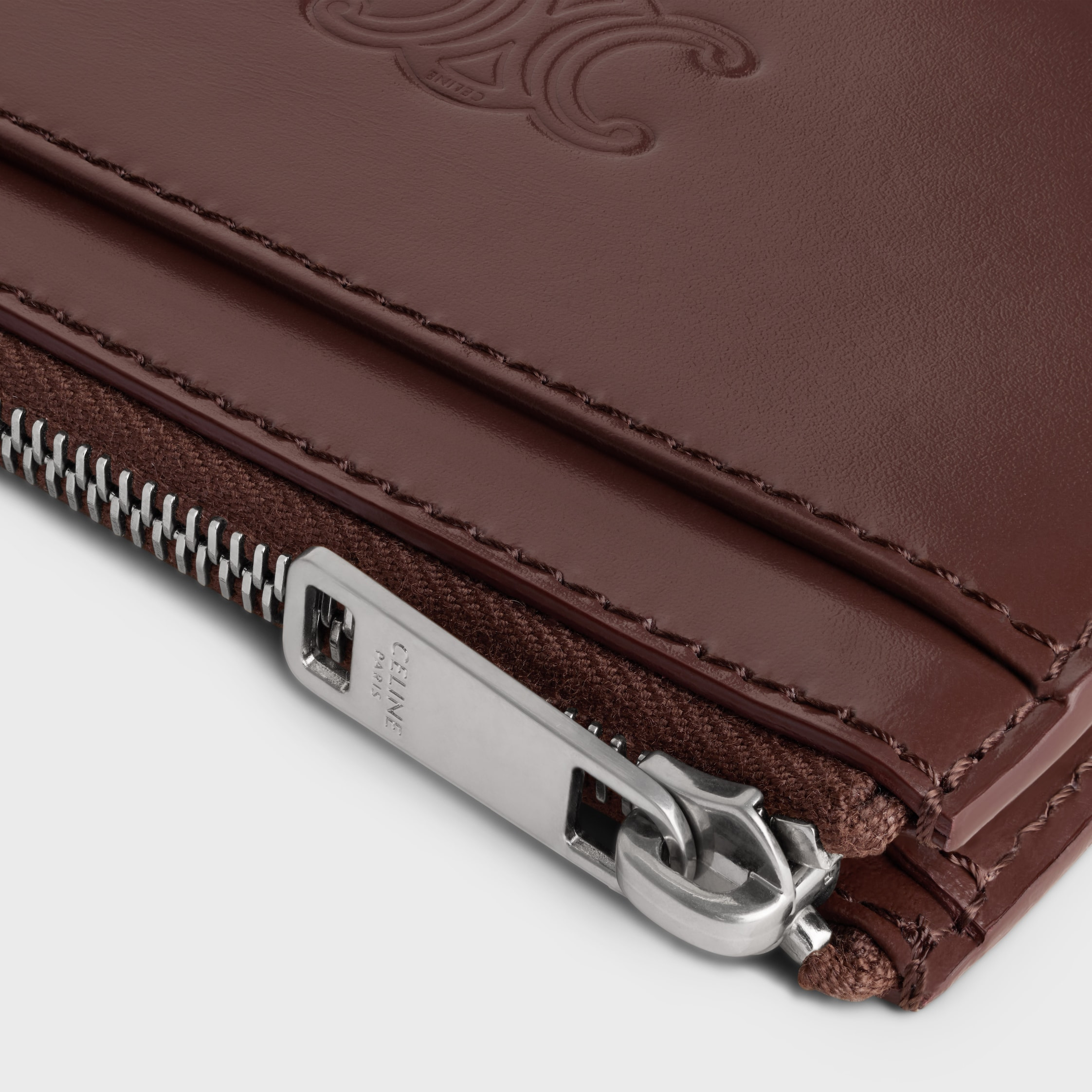 Zipped Card Holder in Satinated calfskin with triomphe embossed - 4