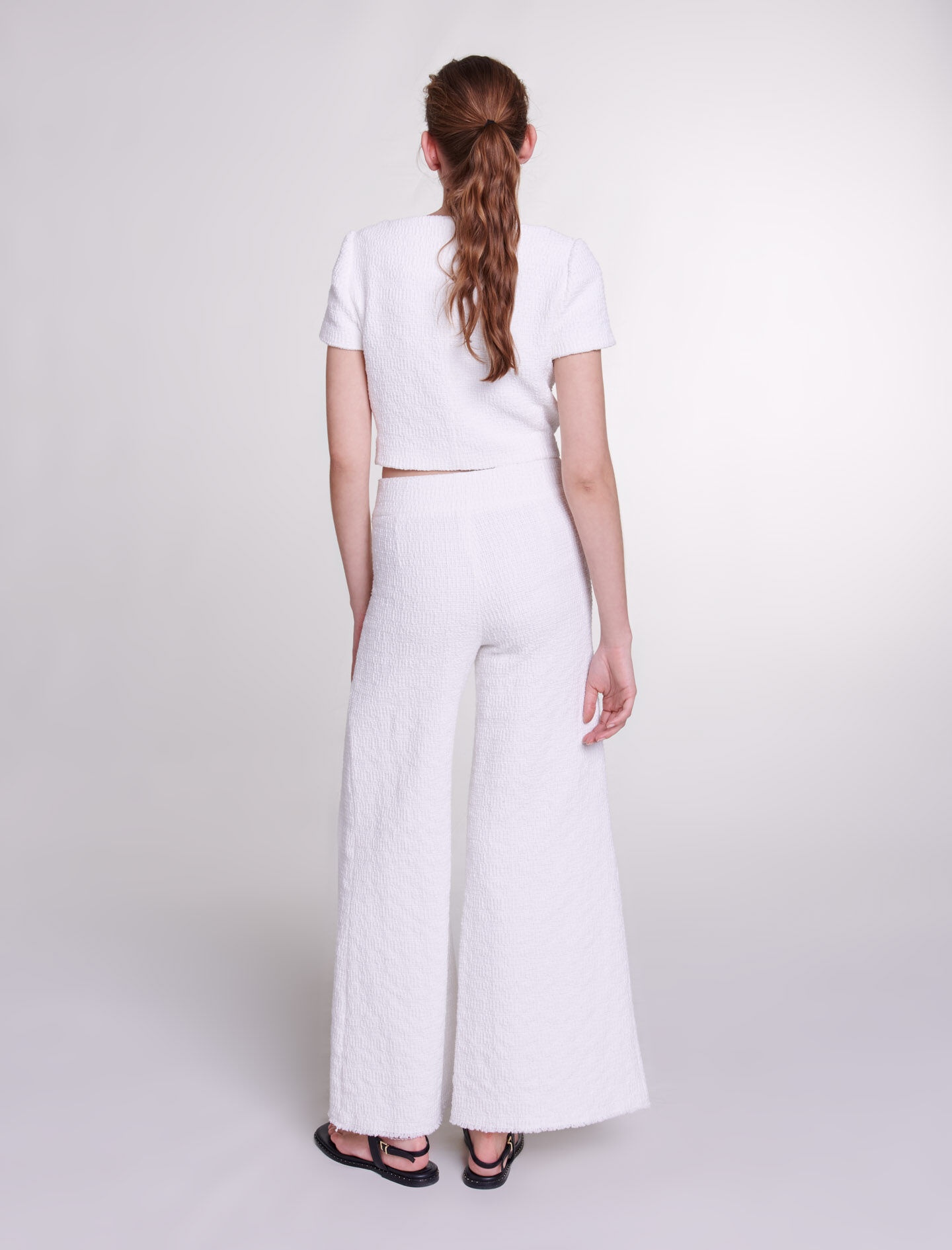 Wide-leg tweed trousers - 4