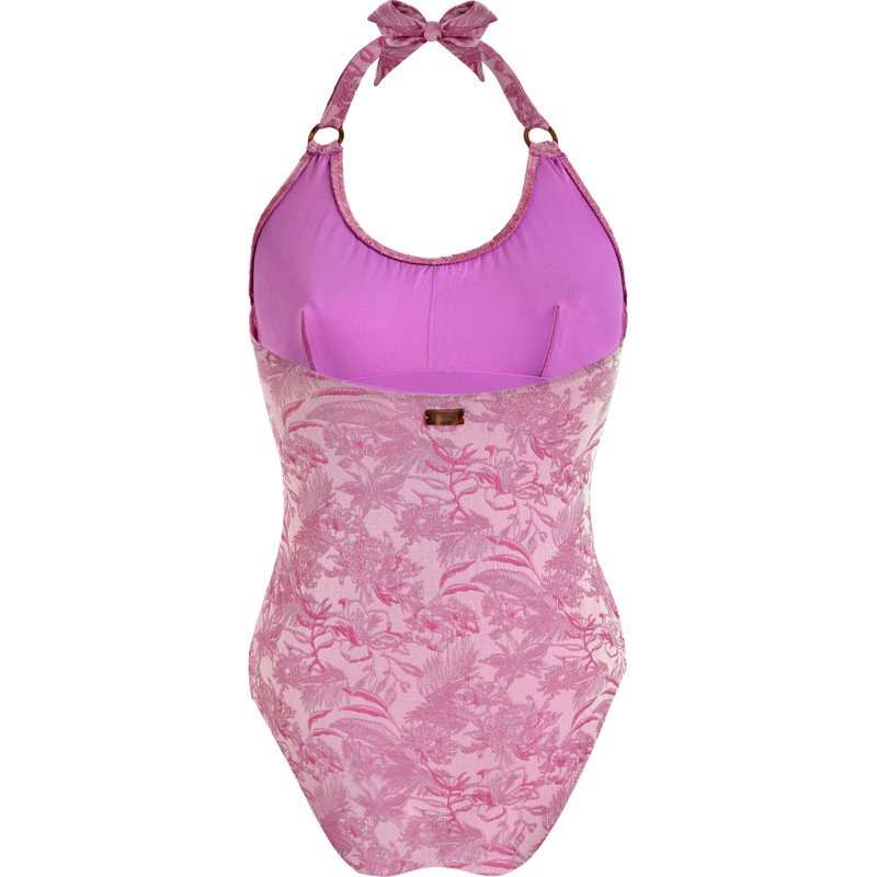 Women Halter Embroidered One-piece Swimsuit Jacquard Floral 2