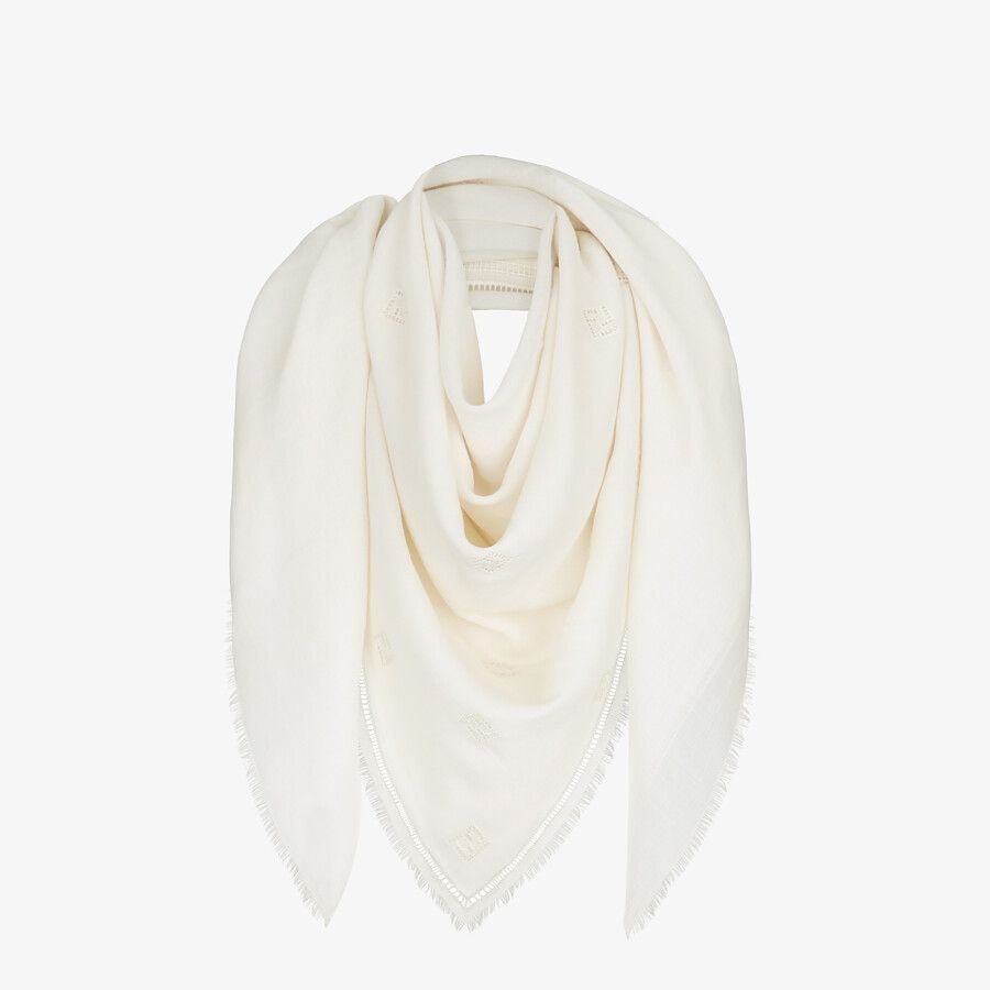 White silk and wool shawl - 2