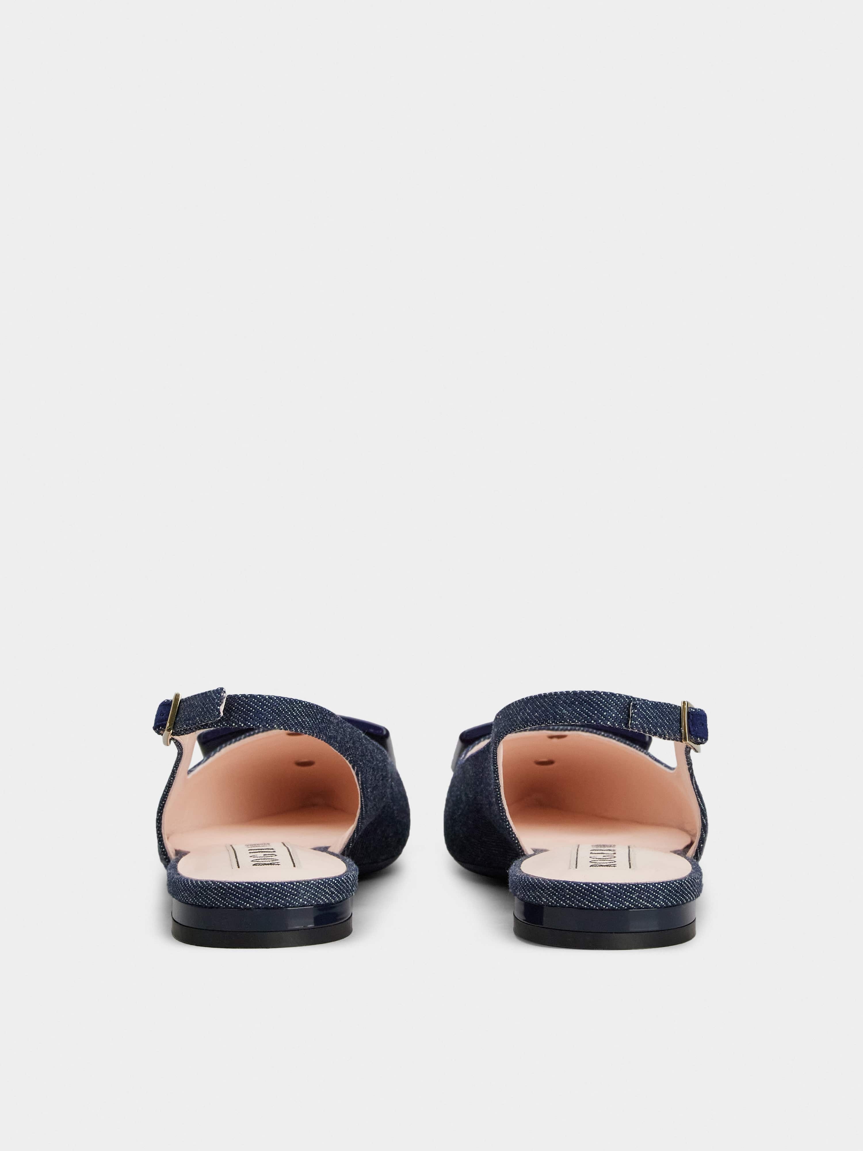 Gommettine Lacquered Buckle Slingback Ballerinas in Denim - 5