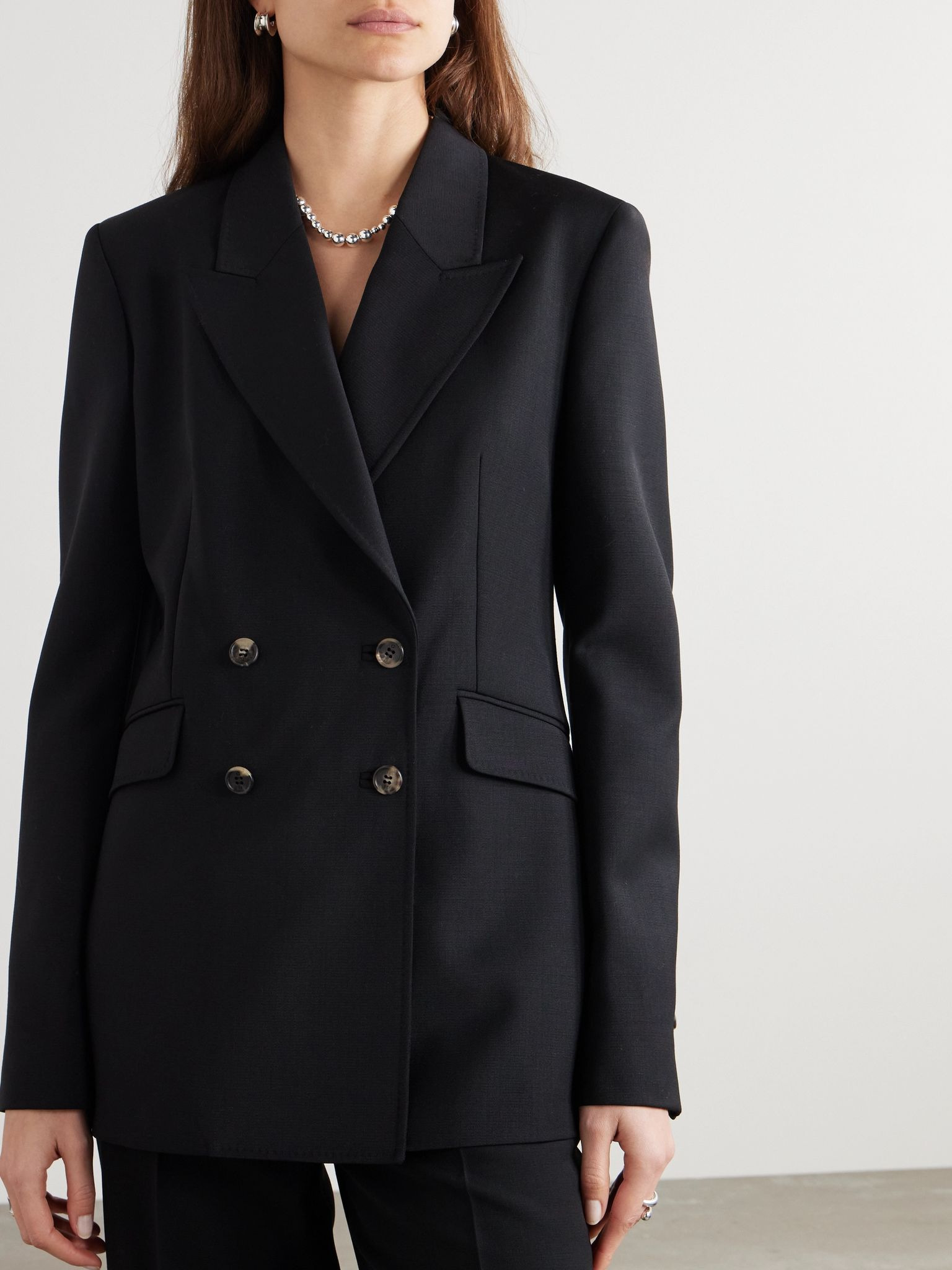 Angela double-breasted wool-crepe blazer Black - 3