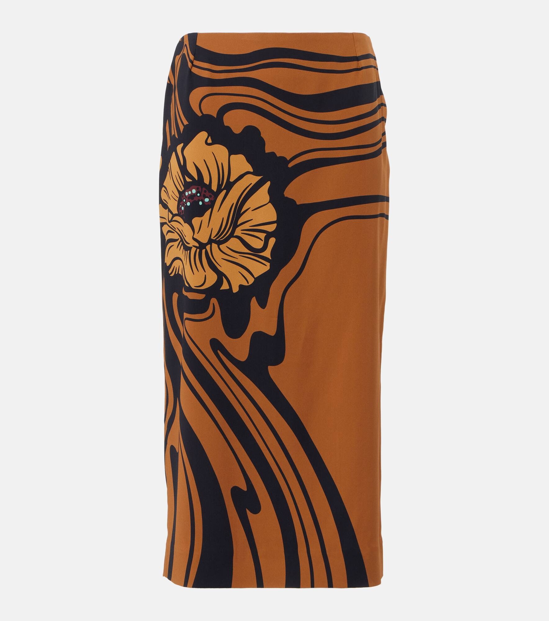 Printed satin sablé pencil skirt - 1