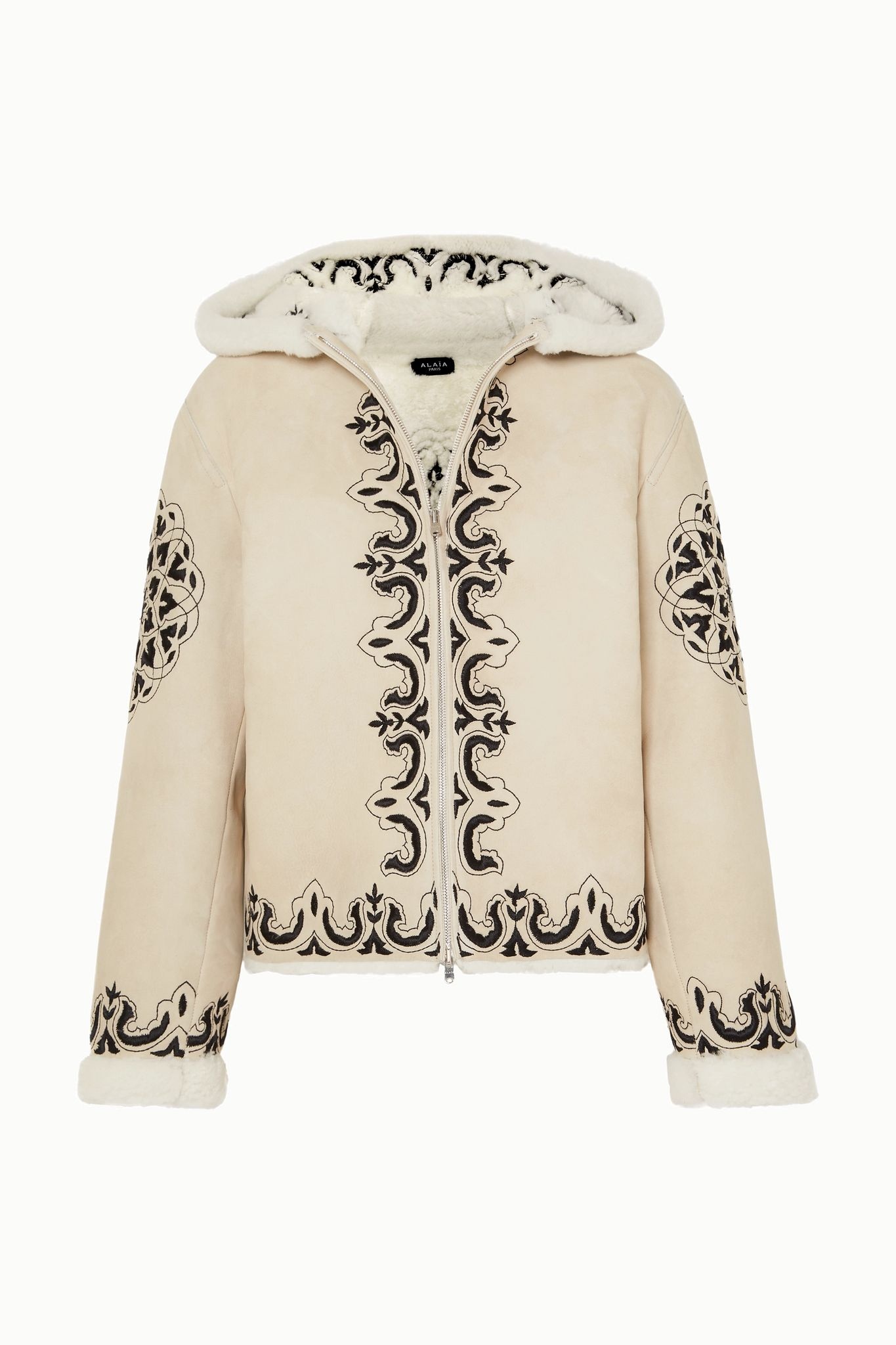 Hooded embroidered shearling jacket - 1