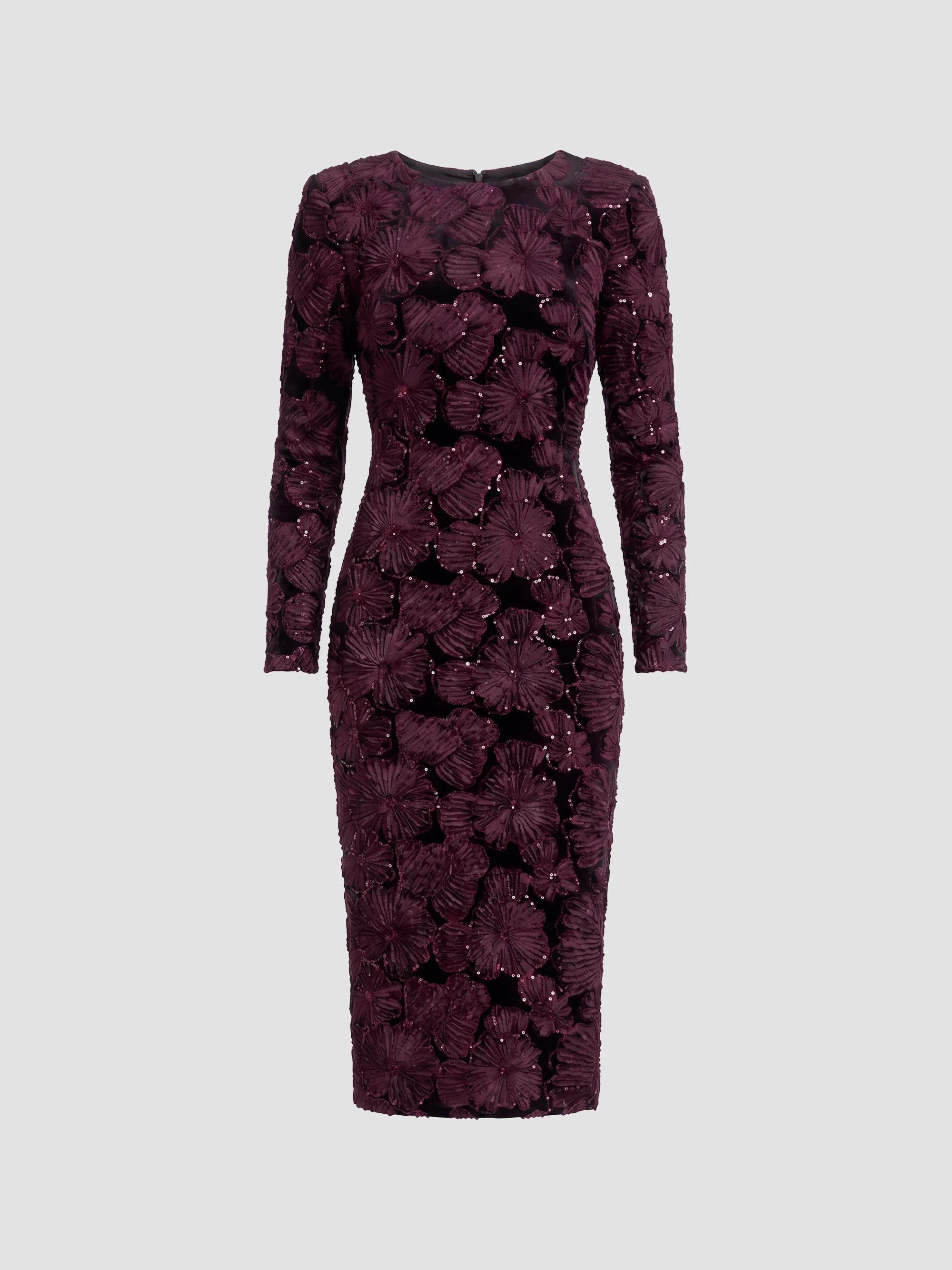 Women's Emmalyn Sequin Floral-Appliqué Body-Con Midi Dress - Burgundy Black - 1