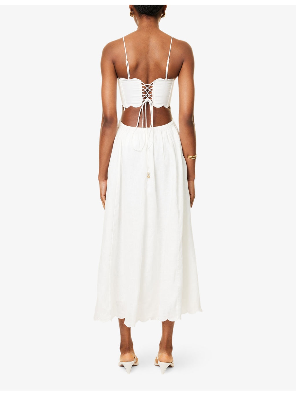 Rhiannon Scalloped-Trims Linen Midi Dress - 4