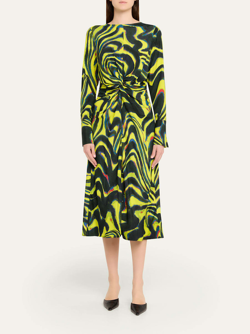 CHRISTOPHER JOHN ROGERS Printed Knotted Waist Midi Dress outlook