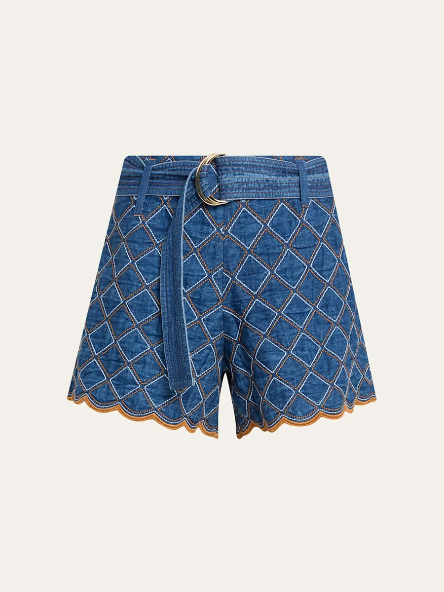 Violet Quilted Denim Shorts - 1