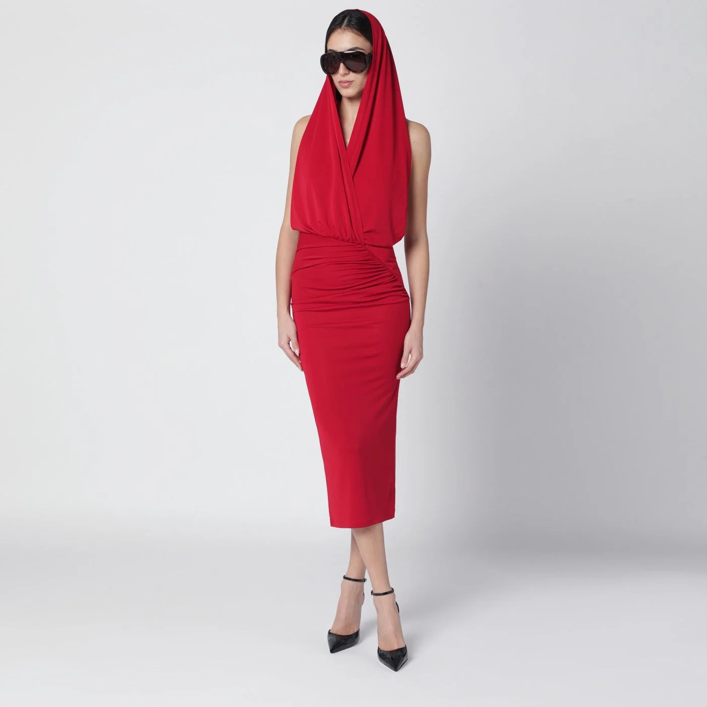 Red Annie hooded midi dress - 1