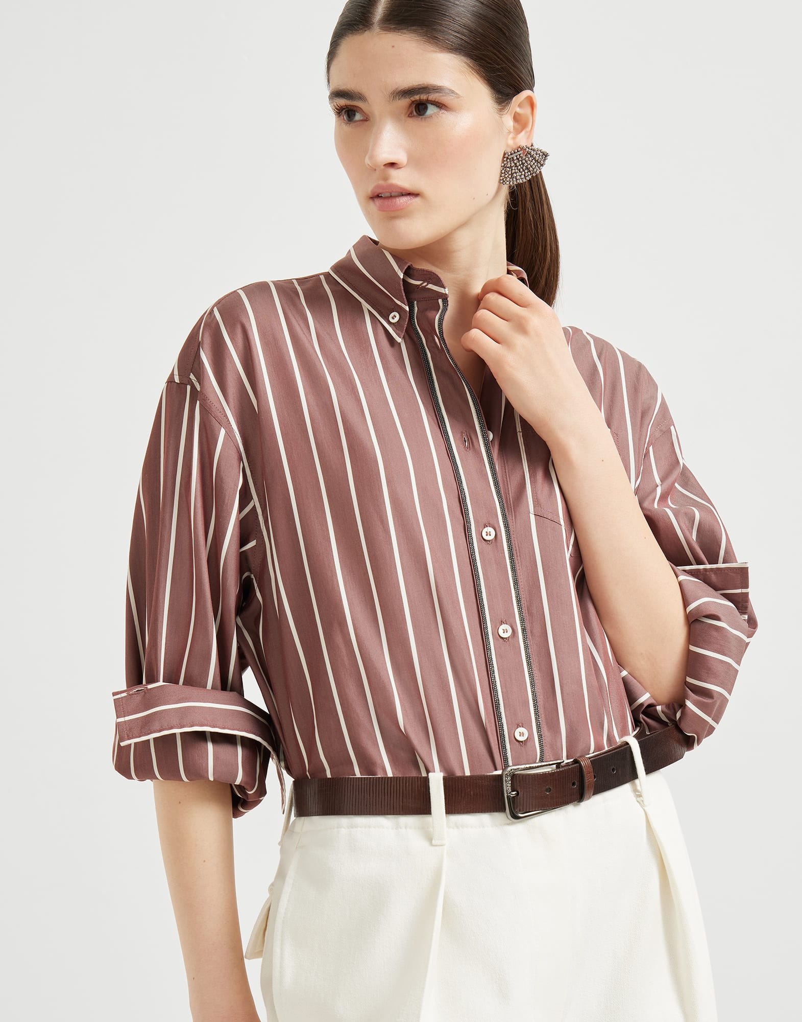 Striped cotton and silk poplin shirt with shiny trims - 4