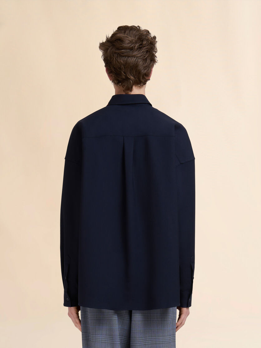 DEEP GREEN TROPICAL WOOL SHIRT WITH CONTRAST BACK - 3