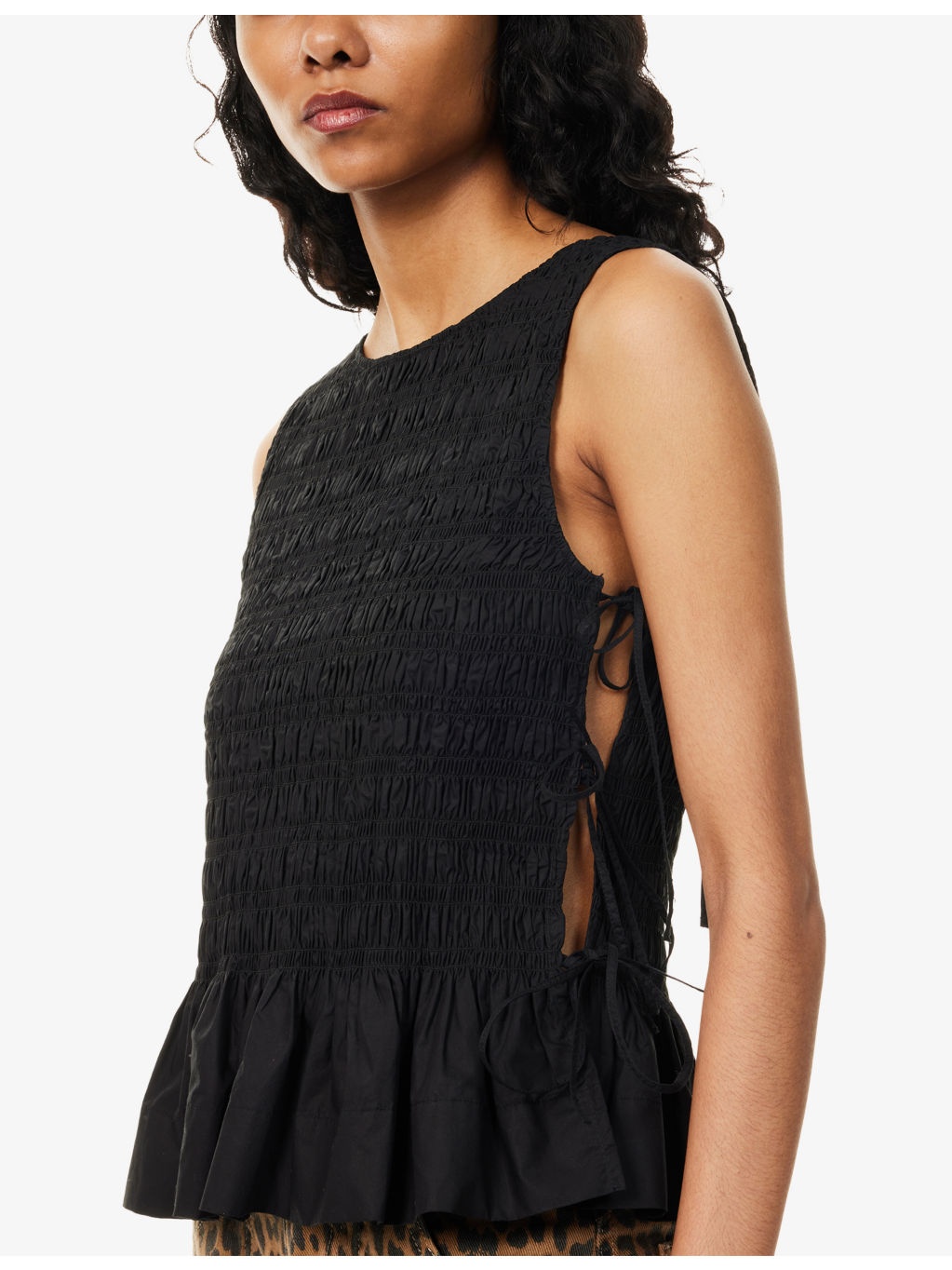 Smocked Round-Neck Cotton Top - 5