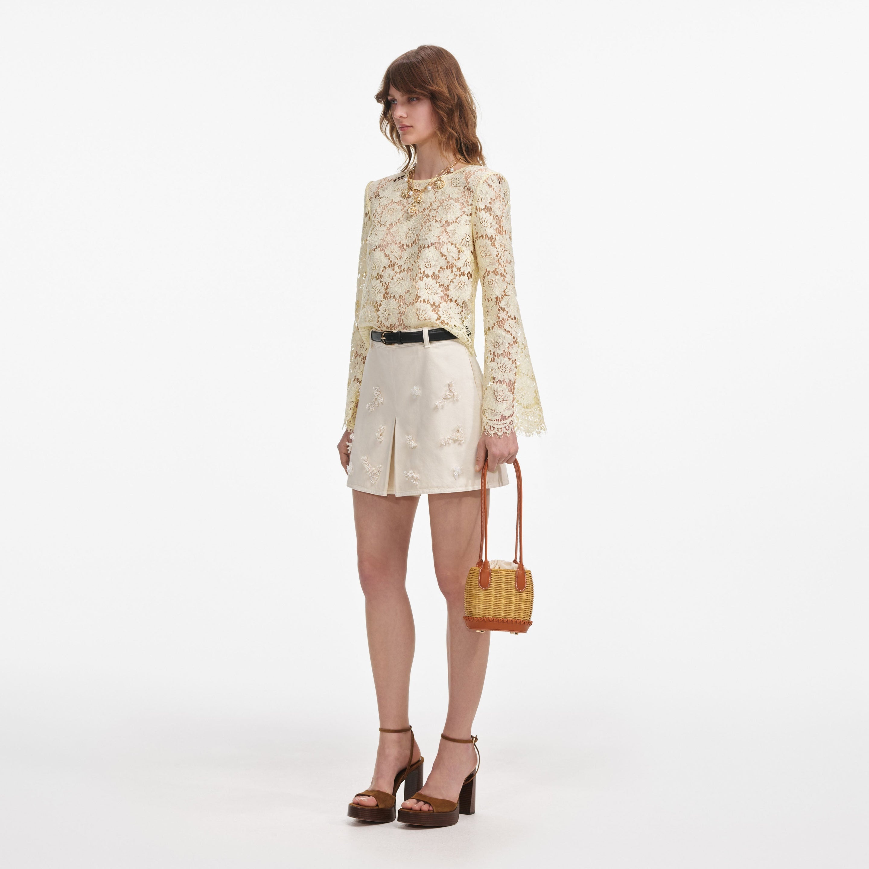 Yellow Lace Fluted Sleeve Top - 2