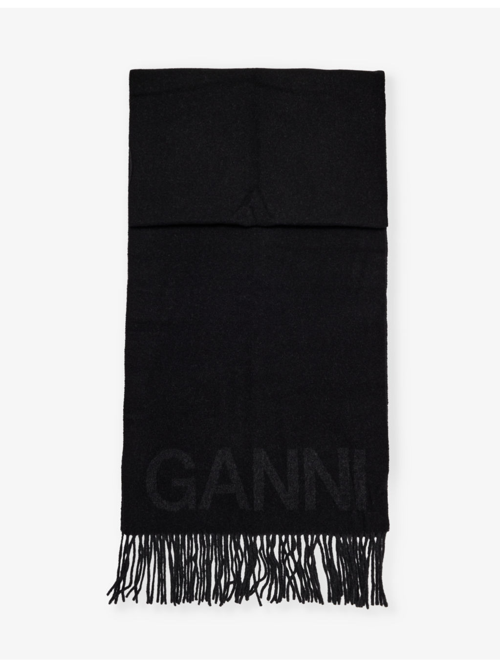 Logo-pattern fringed recycled-wool scarf - 1