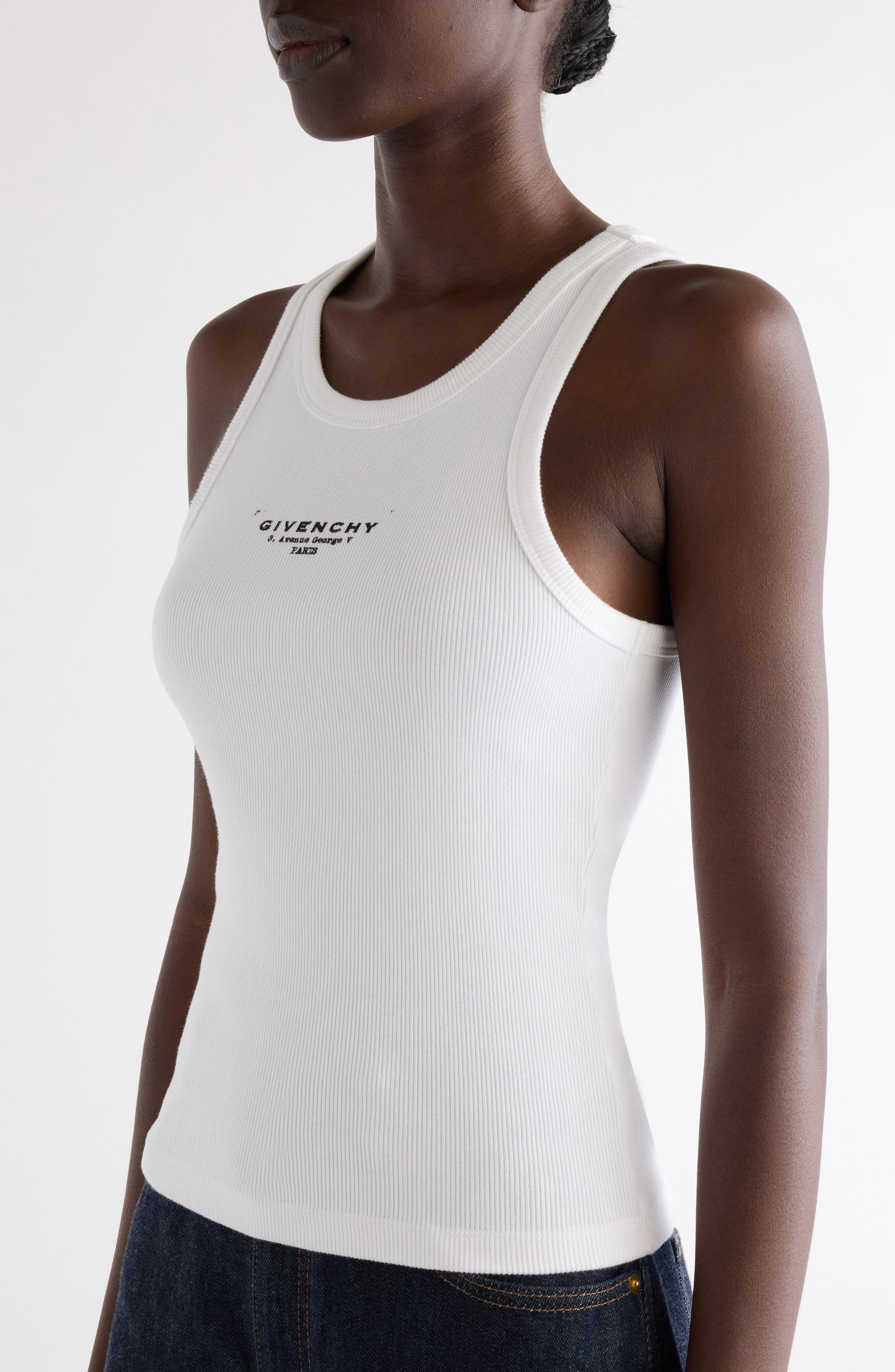 Givenchy Logo Wool & Silk Rib Tank in White at Nordstrom - 5