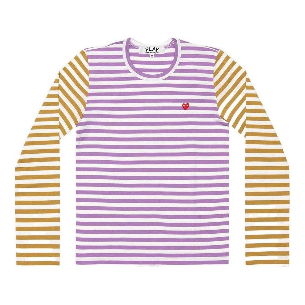 COMME des GARCONS PLAY L/S Bi-Colour Striped Small Emblem T-Shirt 'Purple Olive' AZ-T318-051-4 - 1