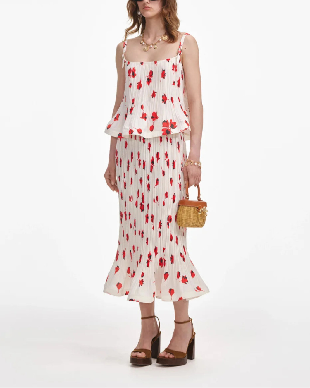 WHITE FLORAL PLISSE MIDI SKIRT - 3