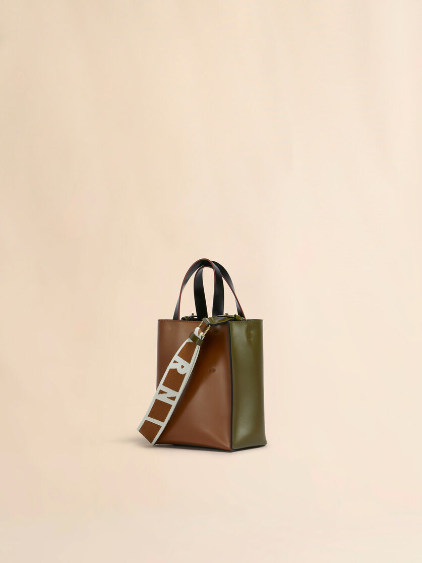 DEEP GREEN BROWN AND BLACK LEATHER MUSEO MINI BAG - 3