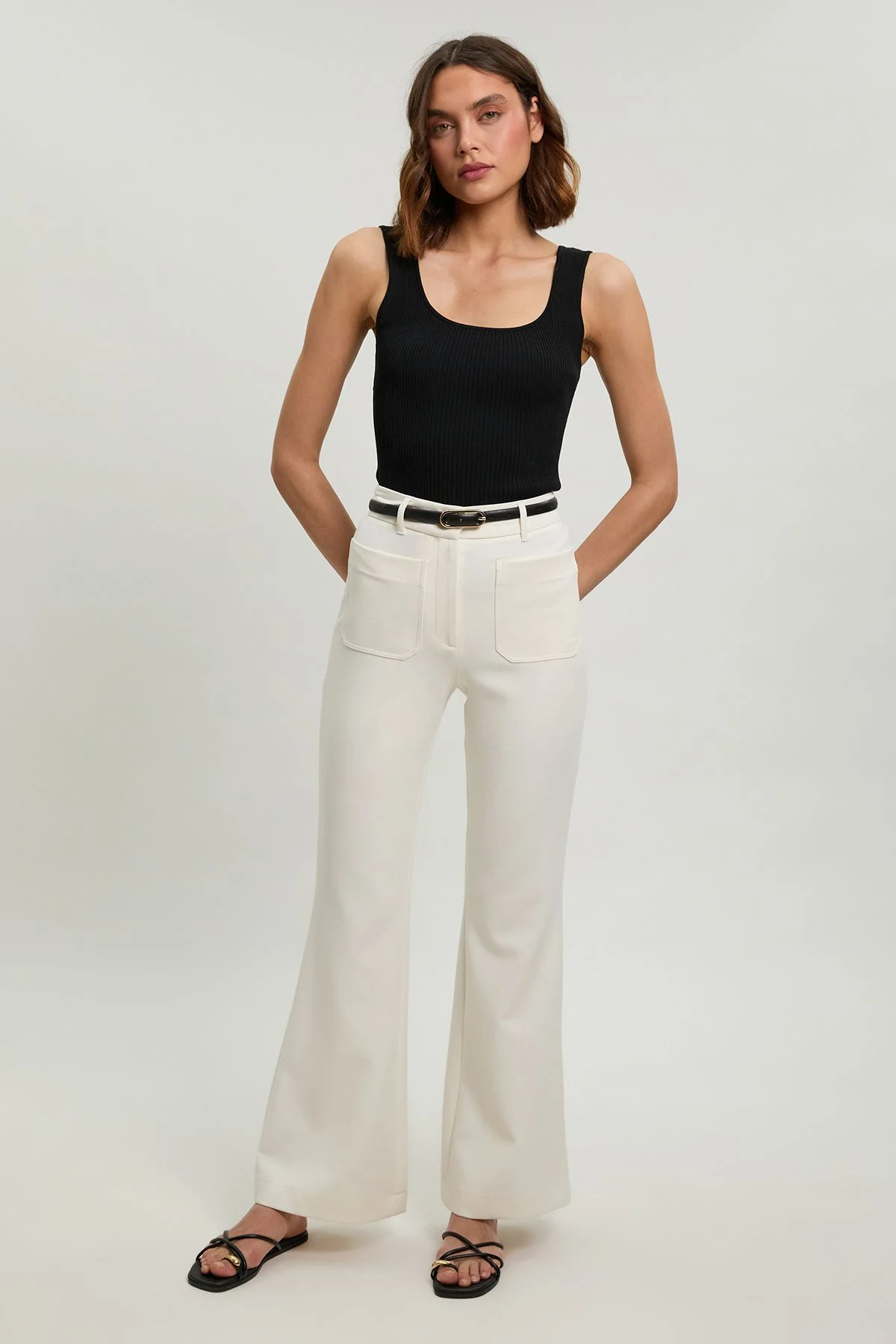 Petite Compact Stretch Pocket Straight Leg Trousers - 1