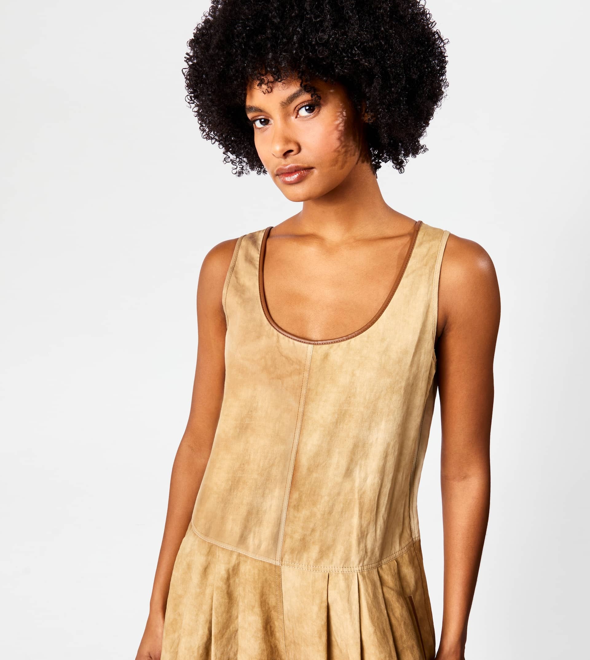 LINEN BLEND SHORT JUMPSUIT - BROWN - 7