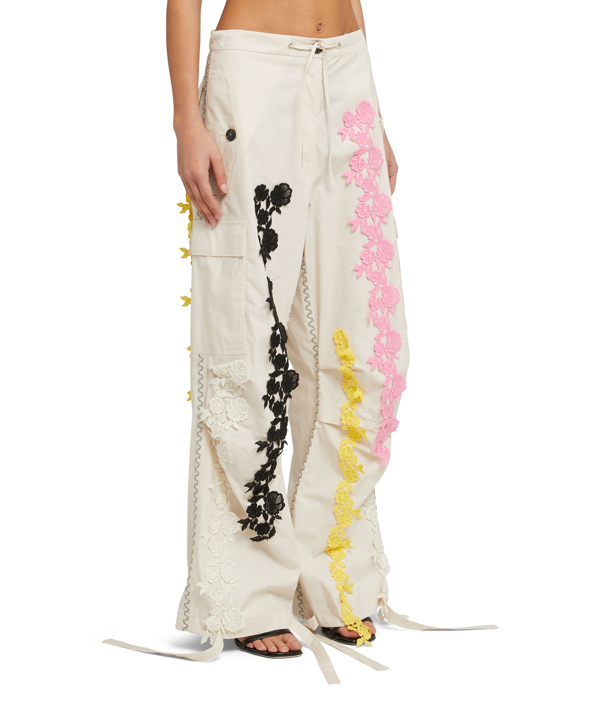 Poplin cargo pants with lace application - 4