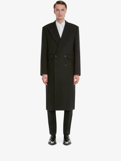 Alexander McQueen Men's Wool Hopsack Double-breasted Coat in Black outlook
