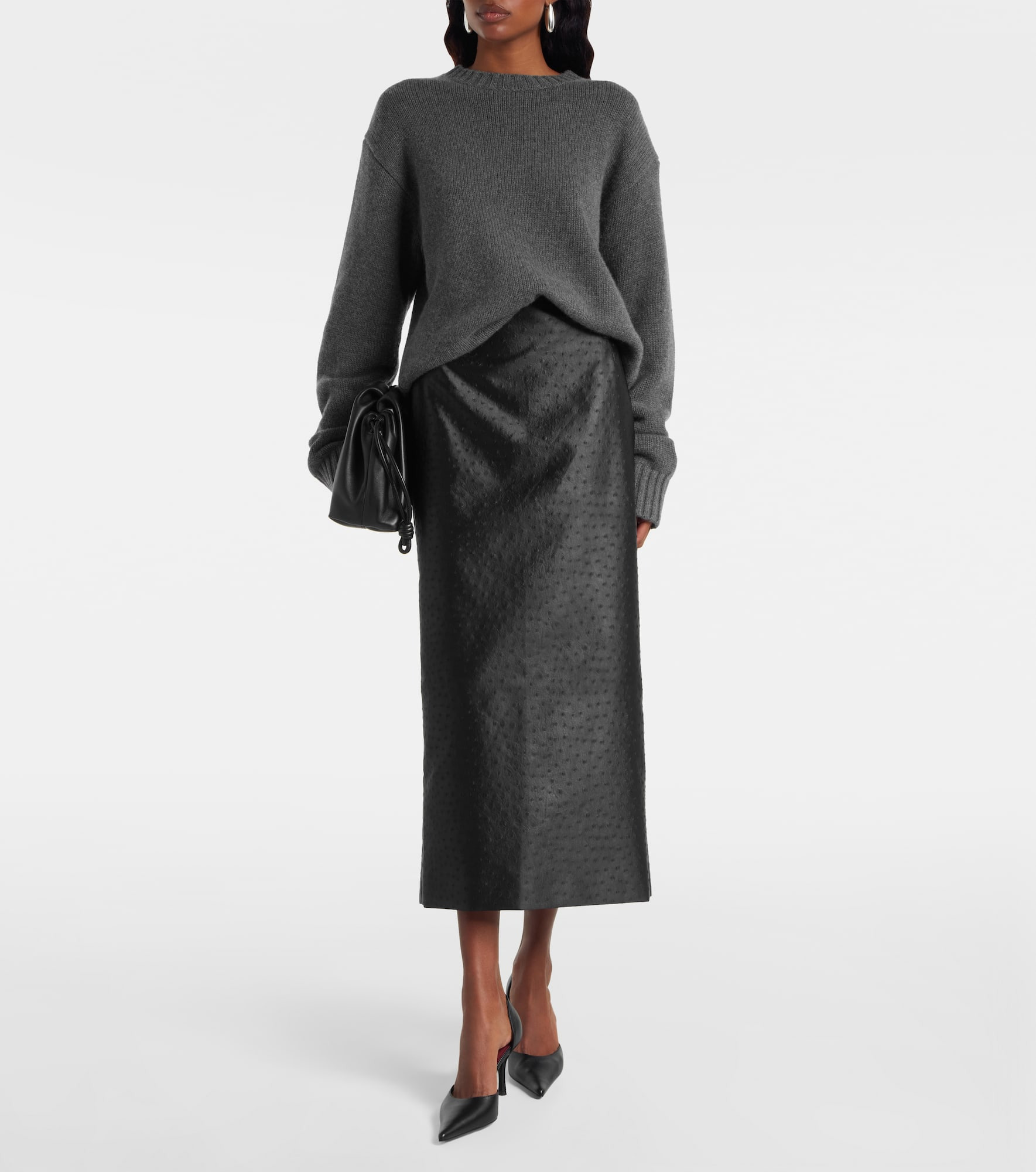 Embossed high-rise midi skirt - 2