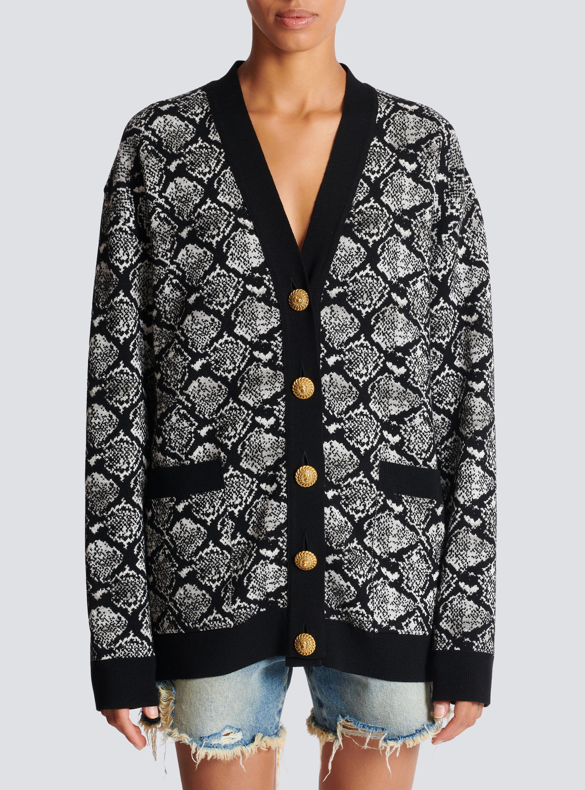 Snakeskin jacquard knit cardigan - 5